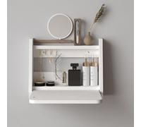 WESTWILD Tocador Flotante para Maquillaje, pequeño Escritorio Flotante Que Ahorra Espacio y con Espacio de Almacenamiento. Tocador de Pared Multiusos con Espejo para Dormitorio (Blanco, 40 cm).