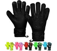 WESTWOOD FOX - Guantes de portero, guantes de fútbol con protección para los dedos para niños, jóvenes, adultos, palma de agarre fuerte con látex Dumbo de 4+3 mm, soporte para la muñeca (negro