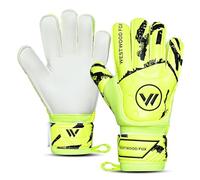 WESTWOOD FOX Guantes de portero, protección de dedos, guantes de portero de fútbol para niños, jóvenes, adultos, palma de agarre pesado con látex Dumbo de 4 + 3 mm, soporte de muñeca (amarillo-blanco