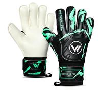 WESTWOOD FOX Guantes de portero, protección de dedos, guantes de portero de fútbol para niños, jóvenes, adultos, palma de agarre pesado con látex Dumbo de 4 + 3 mm, soporte de muñeca (negro-cian