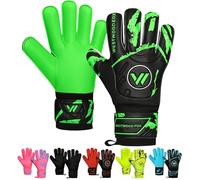 WESTWOOD FOX Guantes de Portero, Protección de Dedos, Guantes de Portero de Fútbol para Niños, Jóvenes, Adultos, Palma de Agarre Fuerte con Látex Dumbo de 4+3 mm, Soporte de Muñeca (NEGRO-VERDE, Talla