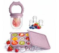 WeSweet Comedero de frutas para bebé, moldes de silicona para polos de hielo con 3 chupetes extra para alivio de la dentición y autoalimentación infantil (gato morado)