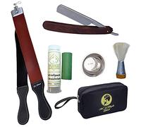 Wet Shave, Razor Shaving, Razor Straight, Gift Set with Cow Hide Strop, Shaving Brush, Stainless Steel Bowl, Pasta from Solingen, Packed in a bag