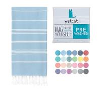 WETCAT Toalla de Playa turca de Gran tamaño, 38 x 71 Pulgadas, 100% algodón, sin Arena, Secado rápido, Extra Grande, Ligera, Toalla de Viaje para Adultos, Accesorios de Playa, Regalos, Color Azul
