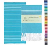 WETCAT Toalla de Playa turca de Gran tamaño (38 x 71 Pulgadas), 100% algodón Turco, Fabricada en Turquía, sin Arena, Extragrande, ultrasuave, de Secado rápido, compacta y Ligera para Viajes, Turquesa