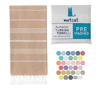 WETCAT Toalla de playa turca extragrande, 97 x 180 cm, 100 % algodón turco, fabricada en Turquía, repele la arena, ultrasuave, de secado rápido, compacta y ligera para viajes, marrón leonado