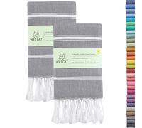 WETCAT Toallas de Mano turcas con Lazo para Colgar (20 x 30) - Juego de 2, 100% algodón, Suaves, prelavadas, Toallas de Mano Bohemias para baño, Juego único de Cocina Gris Oscuro