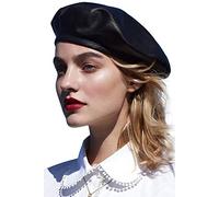 WETOO Boinas Boinas para Mujer Piel sintética, 1-Negro, Talla única