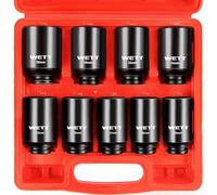 WETT 1/2" Drive Deep Impact Socket Set, 9-Piece Spindle Axle Nut Metric 6 Point Sockets Set, CR-MO, 29mm-38mm