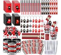 Wettarn 161 piezas de recuerdos de fiesta de ninja incluyen blocs de notas de ninjas voladores, pulseras de silicona, llaveros, calcomanía, bolígrafo, vasos de plástico con tapas, etiquetas de