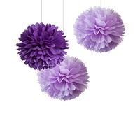 WEVEN Kit de pompones de papel para colgar en casa, 12 pulgadas, color morado y lila para decoración de fiestas, paquete de 12