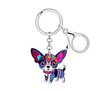 WEVENI Acrílico Bohemio Estético Llavero Chihuahua Llaveros Perro Accesorios Boho Amante de los Perros Regalos para Mujeres Niñas Llavero Charms (Morado)