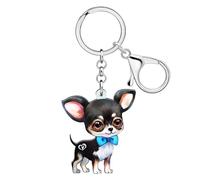 WEVENI Acrílico Chihuahua Llavero Accesorios Chihuahua Regalos para Amantes de Perros Mujeres Niñas Niños Mochila Bolso Charms (Negro)