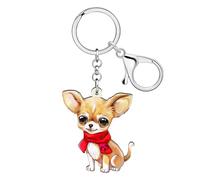 WEVENI Acrílico Chihuahua Llavero Accesorios Chihuahua Regalos para Amantes de Perros Mujeres Niñas Niños Mochila Bolso Charms (Marrón)