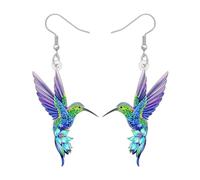 WEVENI Acrílico Colgante Floral Colibrí Pendientes Primavera Verano Pájaro Joyería Amante de las Pájaros Regalos para Mujeres Niñas Mamá Maestro (Morado)
