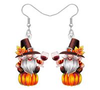WEVENI Acrílico de Acción de Gracias Gnome Otoño Pendientes para las Mujeres, Calabaza Accesorios Otoño Pendientes Colgar Otoño Joyería Acción de Gracias Gnomos Regalos para Mujeres Niñas (Marrón)