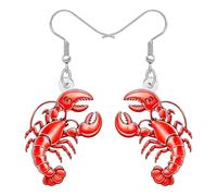 WEVENI Acrílico Divertido Crawfish Langosta Pendientes Cangrejo de río Camarón Pez Concha Estrella de Mar Seashell Joyería Extraño Océano Verano Regalos para Mujeres Niñas Mamá (Cereza)