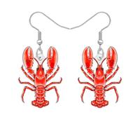 WEVENI Acrílico Divertido Crawfish Langosta Pendientes Cangrejo de río Camarón Pez Concha Estrella de Mar Seashell Joyería Extraño Océano Verano Regalos para Mujeres Niñas Mamá (Rojo)