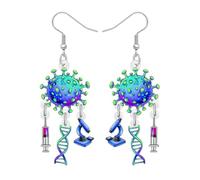 WEVENI Acrílico Divertidos Pendientes de Microscopio de Laboratorio Colgantes Joyas de ADN Regalos de la Escuela de Enfermería para Mujeres Niñas Profesora de Biología Estudiante de Enfermería (Azul)