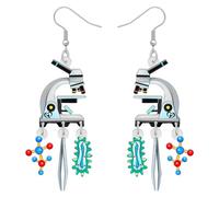 WEVENI Acrílico Divertidos Pendientes de Microscopio de Laboratorio Colgantes Joyas de ADN Regalos de la Escuela de Enfermería para Mujeres Niñas Profesora de Biología Estudiante de Enfermería (Gris)