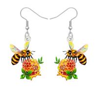 WEVENI Acrílico Floral Lindo Abeja Pendientes Colgante Tarro de Miel Bug Insecto Joyería Abeja Regalos para Jardineros Mujer Niñas Abuela Mamá Primavera Verano Charms (Miel)