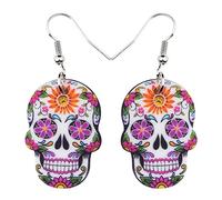 WEVENI Acrílico Halloween Zombie Momia Pendientes Colgantes Moda Calavera de Azúcar Joyería para Mujeres Niñas Novedad Regalos, M, Acrílico, No es una piedra preciosa
