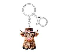 WEVENI Acrílico Highland Vaca Llavero Regalos escoceses, Highlander Vaca Accesorios Escocia Regalos para Mujeres Vaquera Monedero Charms (Café)
