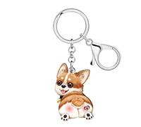 WEVENI Acrílico Lindo Corgi Llavero Llaveros Perro Mascota Corgi Regalos para Amantes de los Perros Mujeres Niñas Mochila Monedero Charms (Marrón)