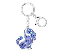 WEVENI Acrílico lindo doble Cavalier King Charles Spaniel perro llavero colgante para mujer niña bolso coche monedero (azul)