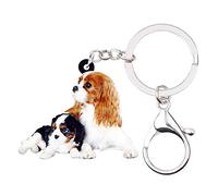WEVENI acrílico lindo doble Cavalier King Charles Spaniel perro mascotas llavero llavero para mujeres niña bolso coche monedero encantos
