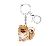 WEVENI Acrílico Lindo Pomerania Perro Llavero Accesorios Pomerania Regalos para Amantes de Perros Mujeres Niñas Monedero Bolsa Charms (Café)