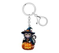 WEVENI Acrílico Negro Llavero Gato Halloween Calabaza Bruja Sombrero Llavero Accesorios Bruja Charms Cat Lover Regalos para Mujeres (Gris)