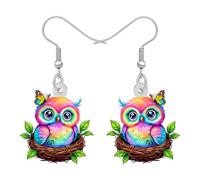 WEVENI Bonitos aretes de búho de acrílico con diseño de búho de dibujos animados para mujeres, amantes de los pájaros, regalos, Medio, Acrílico, Sin piedra preciosa