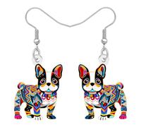WEVENI Bonitos aretes de bulldog francés, regalos bohemios para mascotas, cachorros, regalos para mujeres, aretes colgantes de animales acrílicos, accesorios de joyería bohemia, regalos para dueños de