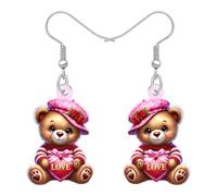 WEVENI Bonitos aretes de oso de San Valentín, regalos románticos para ella, aretes acrílicos de San Valentín, joyería kawaii para mujer, regalos para el día de San Valentín para mujeres y esposas
