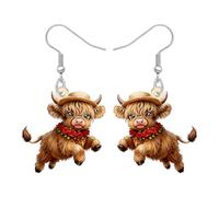 WEVENI Bonitos aretes de vaca de las tierras altas, acrílicos, diseño de vaca de Hyland, joyería occidental, regalos extraños y peculiares para mujeres, mamá, vaquera, Medium, Acrílico, Sin piedra