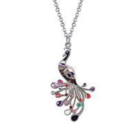 WEVENI Collar de cristal de aleación de pavo real colgante de pájaro para mujer chica joyería de moda esmalte encanto regalo, Aleación de zinc, estrás,