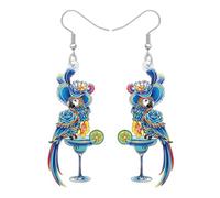 WEVENI Divertido Hawaii Loro Pendientes Acrílico Martini Cóctel Tropicales Playa Hawaiana Joyería Amante de las Pájaros Regalos para Mujeres Niñas Accesorios Margarita (Azul)