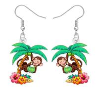WEVENI Divertidos Pendientes Mono Palmera Coco Acrílico Pendientes Hawaianos Weird Hawaii Beach Jewelry Mono Regalos para Mujeres Niñas Mamá (Colorido)