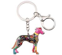WEVENI Emaille Aleación Galgo Perro Llavero Colgante Llavero Anillo Regalo Coche Billetera Bolso Encantos Para Mujeres Niñas, multicolor, W2L2