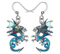 WEVENI Esmalte aleación lindo dragón pendientes dinosaurio colgantes moda joyas charms regalo para mujer niña señoras, M, esmalte de aleación de zinc, No es una piedra preciosa