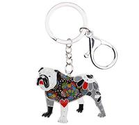 WEVENI Esmalte de aleación Bulldog Inglés Bull Terrier Perro Llavero Accesorios Joyas para Mujeres Niñas Bolso Charms, gris, M