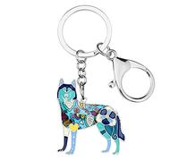WEVENI Esmalte Perro Siberiano Husky Llavero Animal Doméstico Joyería para Mujeres Niñas Bolso Coche Cartera, turquesa, M