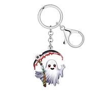 WEVENI Grim Reaper Fantasma Llavero Acrílico Halloween Guadaña Llavero Goth Accesorios Fantasma Regalos para Mujeres Niñas Llavero Charms (Blanco)