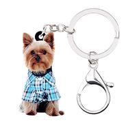 WEVENI JEWELRY WEVENI - Llavero acrílico azul a cuadros para camisa Yorkshire Terrier, perro, mascotas, llavero para mujer y niña, bolso de coche, cartera, 48 mm x 25 mm