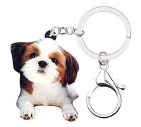 WEVENI Lindo llavero acrílico con diseño de perro Shih Tzu, llavero para mascotas para mujeres y niñas, bolso de coche, monedero, Multicolorido, 44mm x 36mm
