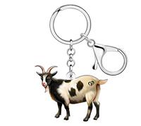 WEVENI Lindo llavero acrílico de cabras de regalo de cabras, llavero de animales de granja, dijes de oveja, accesorios de llave de coche para mujer, Beige, W2L2