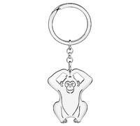 WEVENI Lindo llavero de acero inoxidable con diseño de monos de pareja de monos, accesorios para mujeres y niñas, Orangután, plata, 44mm x 53mm