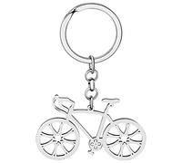 WEVENI Lindo llavero de acero inoxidable para bicicleta de carretera, llavero de bicicleta, joyería para mujeres y niñas, entusiastas del ciclismo, Chapado en plata, 44mm x 53mm