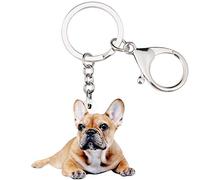WEVENI Lindo llavero de bulldog francés, accesorios de regalo francés para mujer, colgante de bolsa de animales acrílicos, llavero para bolso de coche, Marrón, 38mm x 50mm